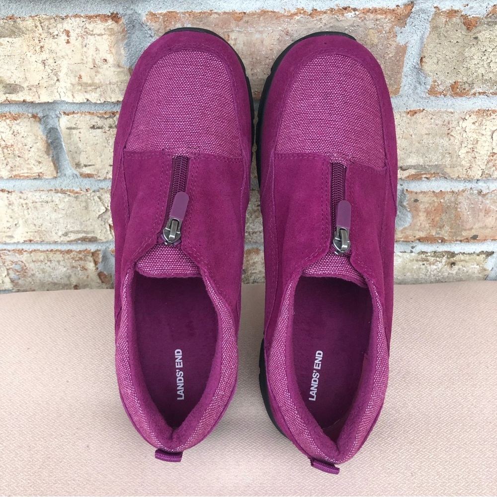 Lands’ End Women's All Weather Insulated Purple Suede Leather Zip Moc Shoes 11 - Picture 4 of 14
